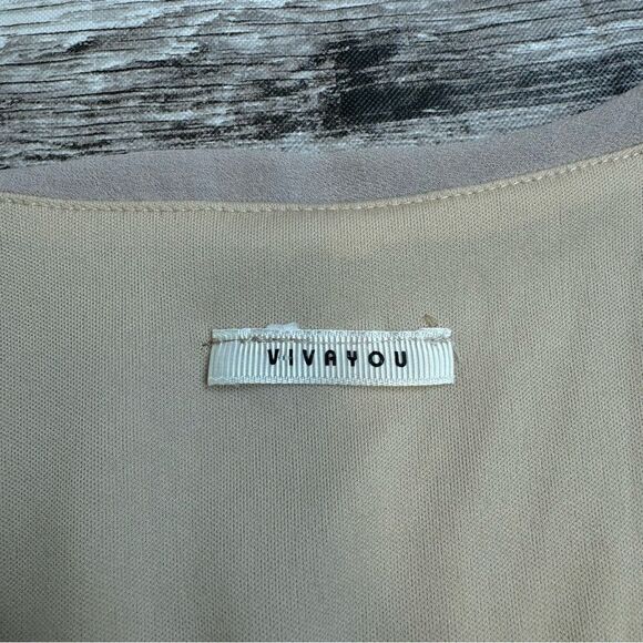 Vivayou Women's Maxi Dress Tan Beige Black Accordion Pleat L LG Large Ruffle - Picture 10 of 15